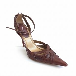 Aldo Brown Leather Pointed Toe Strappy Stiletto Heels Size 39 (US 8.5)